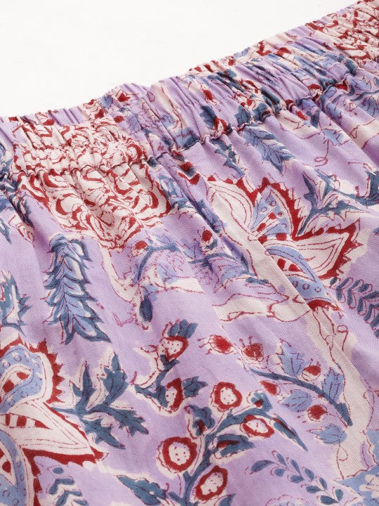 Floral patterned fabric in red, blue and white