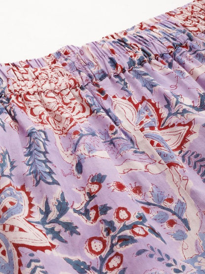 Floral patterned fabric in red, blue and white