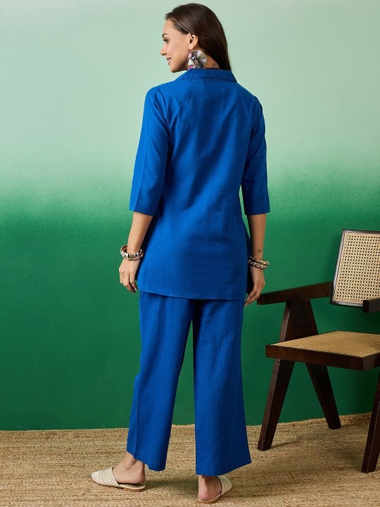 Pehraavii Women Blue Solid Co-Ord Set