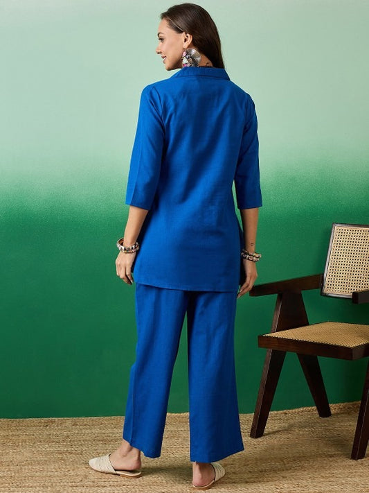 Pehraavii Women Blue Solid Co-Ord Set