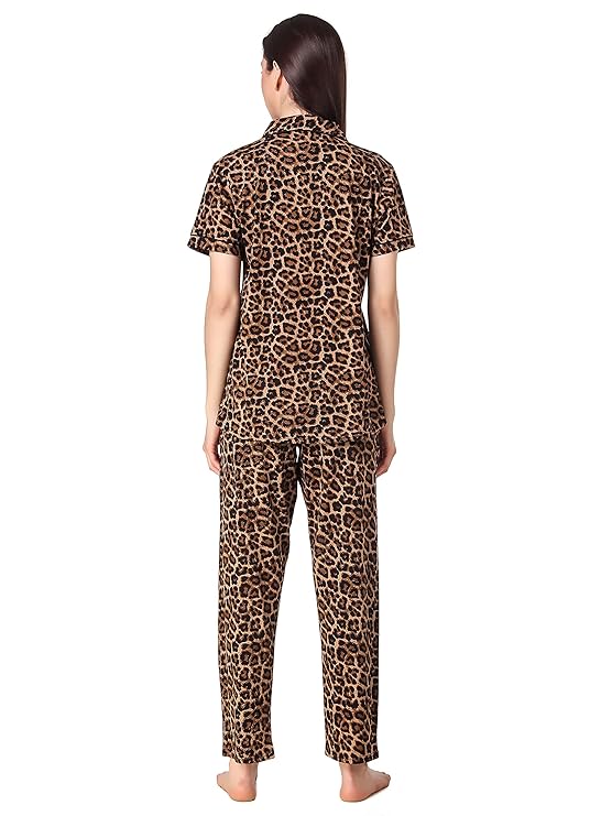 Person wearing leopard print pajama set