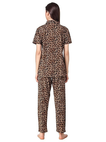 Person wearing leopard print pajama set