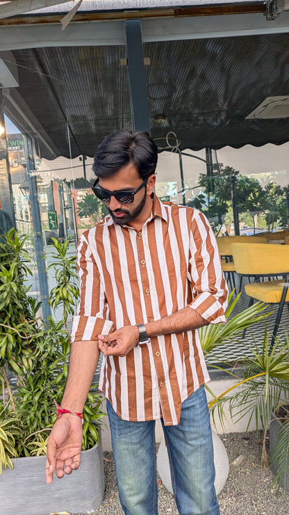 Men wearing brown and white striped shirt