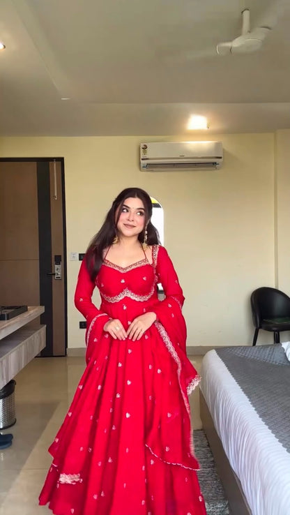 Women's Georgette Anarkali Suit Set with Dupatta & Pant | Embellished Party Wear Ethnic Dress