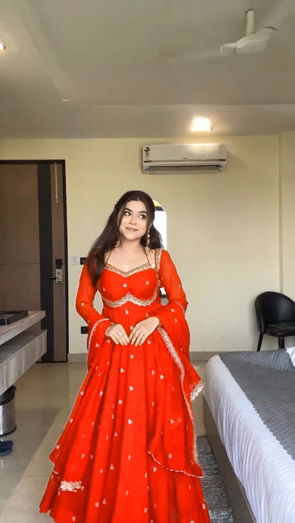 Women's Georgette Anarkali Suit Set with Dupatta & Pant | Embellished Party Wear Ethnic Dress