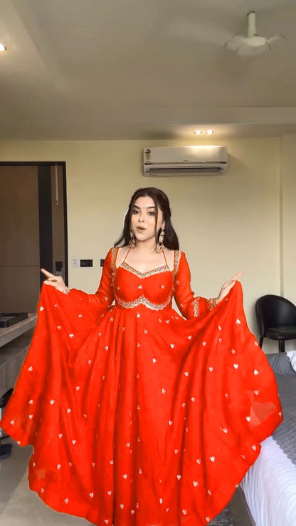 Women's Georgette Anarkali Suit Set with Dupatta & Pant | Embellished Party Wear Ethnic Dress
