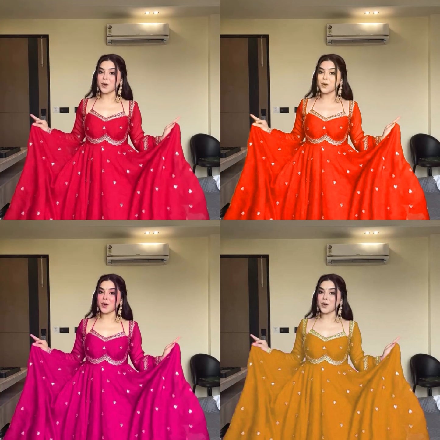 Women's Georgette Anarkali Suit Set with Dupatta & Pant | Embellished Party Wear Ethnic Dress