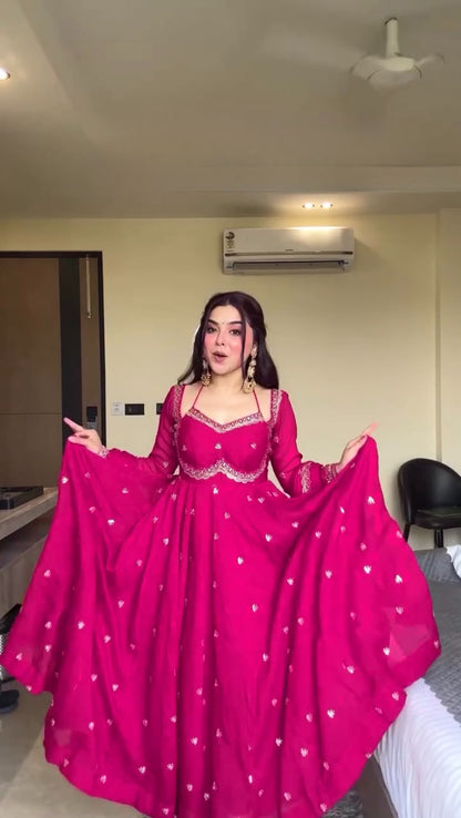 Women's Georgette Anarkali Suit Set with Dupatta & Pant | Embellished Party Wear Ethnic Dress