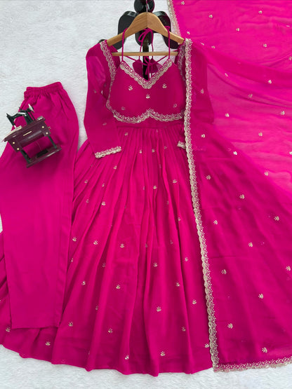 Women's Georgette Anarkali Suit Set with Dupatta & Pant | Embellished Party Wear Ethnic Dress