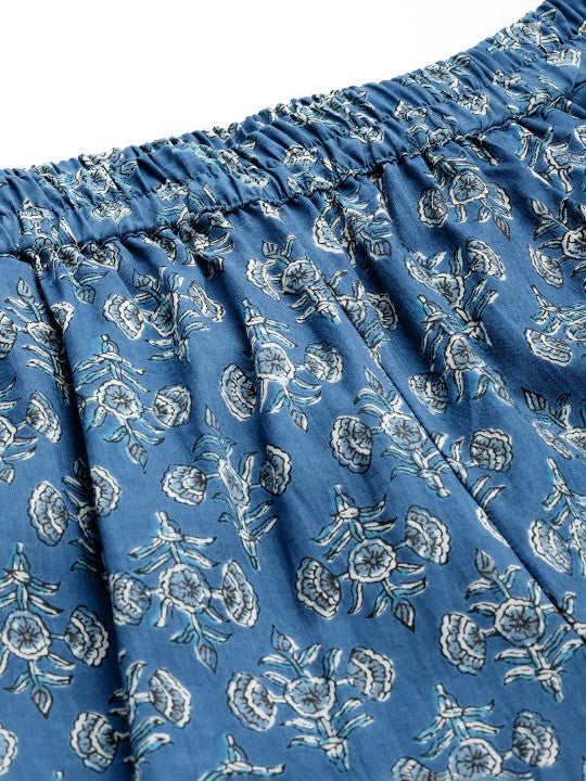 Blue fabric with floral pattern