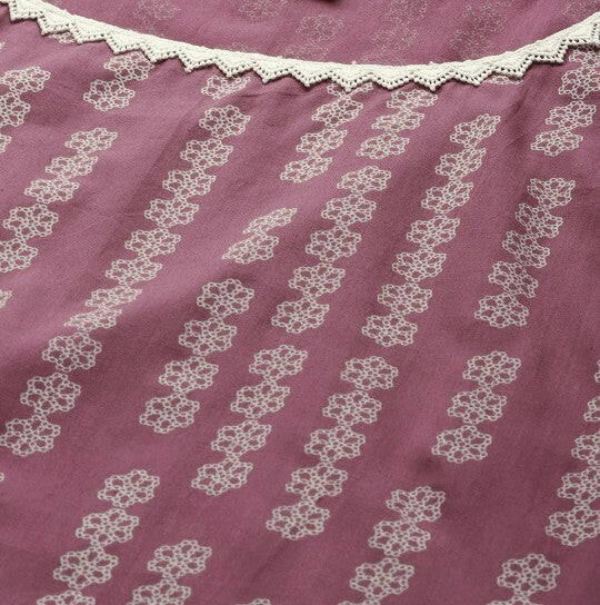 Pehraavii Women Mauve Printed Sleeveless Straight Kurta