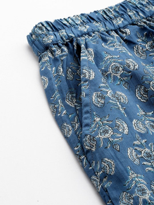 Blue floral-patterned fabric on a white background