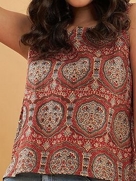 Pehraavii Women Maroon Printed Sleeveless Top