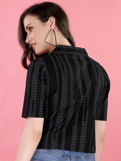 Pehraavii Women Black Printed Shirt Collar Top